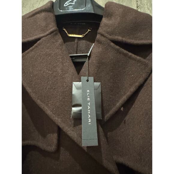 NEW Elie Tahari Wool Rich Dark Chocolate Trench Coat US M retails $425 - Picture 4 of 5